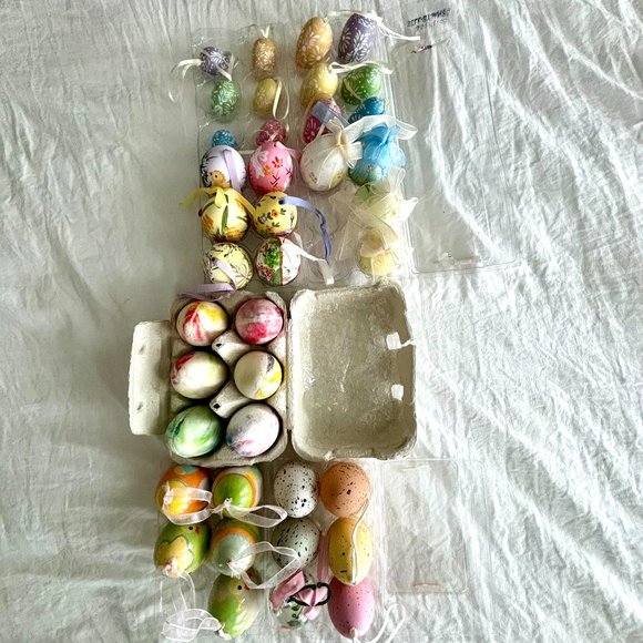 39 Assorted Hanging Easter Egg Ornaments Decorations Pastel Ribbon Spring - Picture 2 of 14